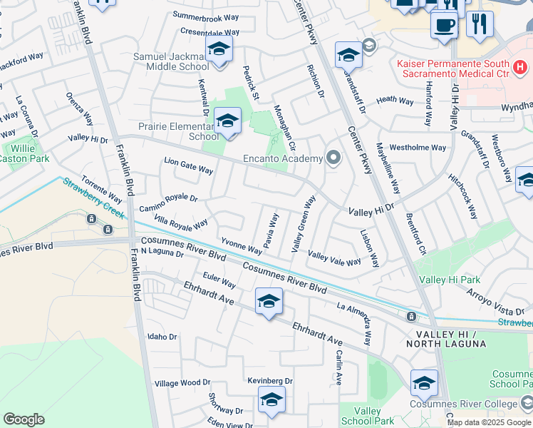 map of restaurants, bars, coffee shops, grocery stores, and more near 8120 Pavia Way in Sacramento
