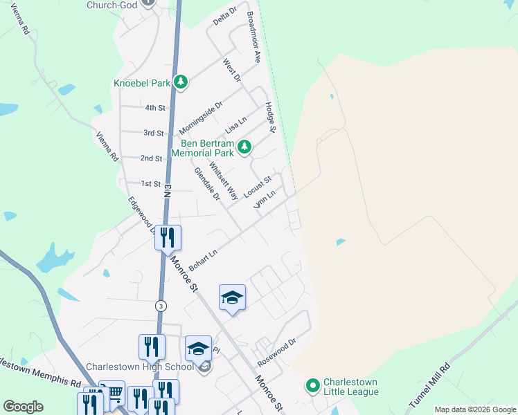 map of restaurants, bars, coffee shops, grocery stores, and more near 348 Bohart Lane in Charlestown