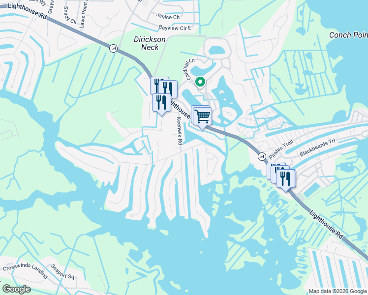 map of restaurants, bars, coffee shops, grocery stores, and more near 38133 Keenwik Road in Selbyville