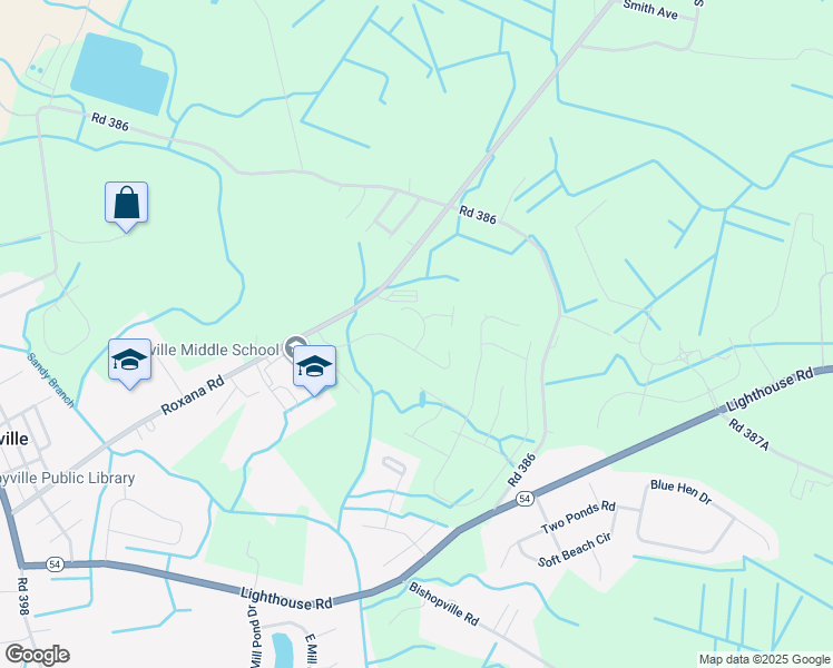 map of restaurants, bars, coffee shops, grocery stores, and more near 3 Tara Court in Selbyville