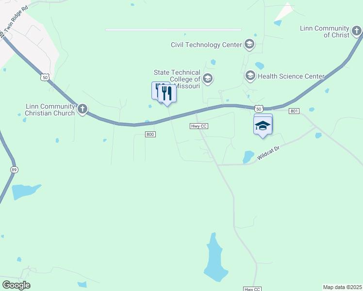 map of restaurants, bars, coffee shops, grocery stores, and more near 17 Eagles Landing Loop in Linn