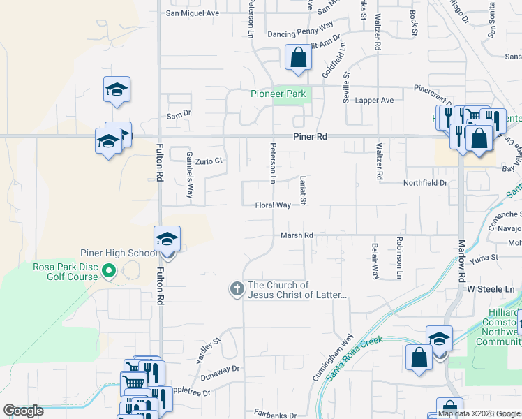 map of restaurants, bars, coffee shops, grocery stores, and more near 1907 Peterson Lane in Santa Rosa