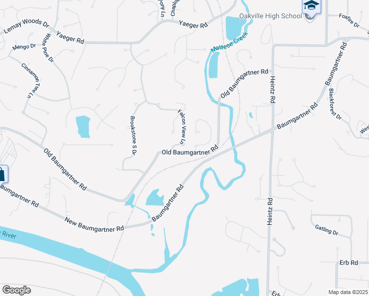 map of restaurants, bars, coffee shops, grocery stores, and more near 5846 Falcon View Lane in St. Louis