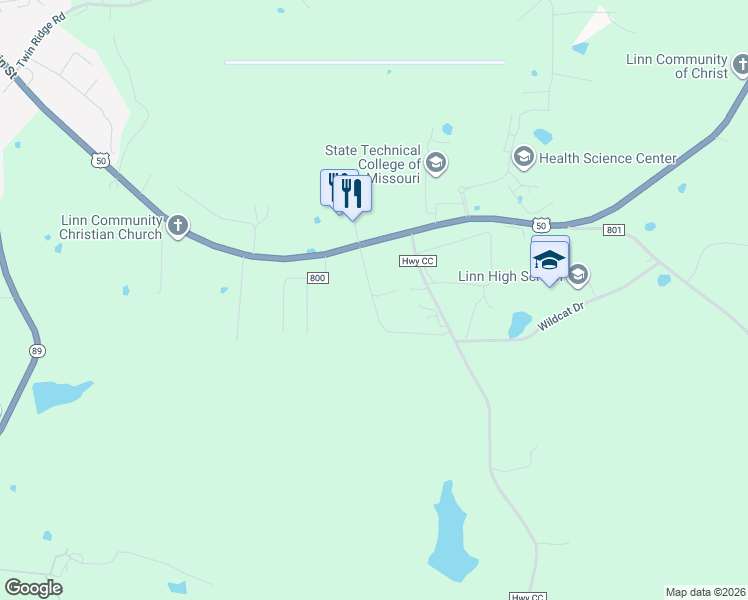 map of restaurants, bars, coffee shops, grocery stores, and more near 17 Eagles Landing Loop in Linn