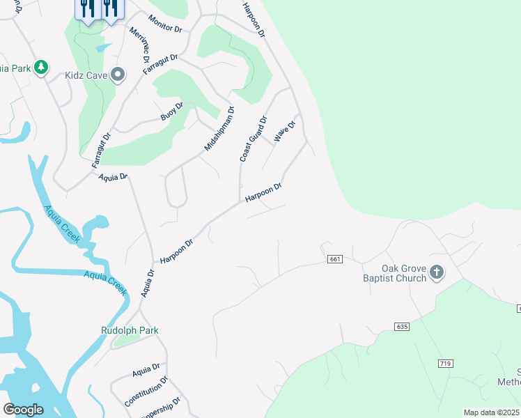 map of restaurants, bars, coffee shops, grocery stores, and more near 201 Bulkhead Cove in Stafford