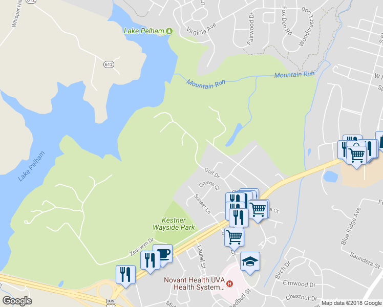 map of restaurants, bars, coffee shops, grocery stores, and more near 2005 Golf Drive in Culpeper