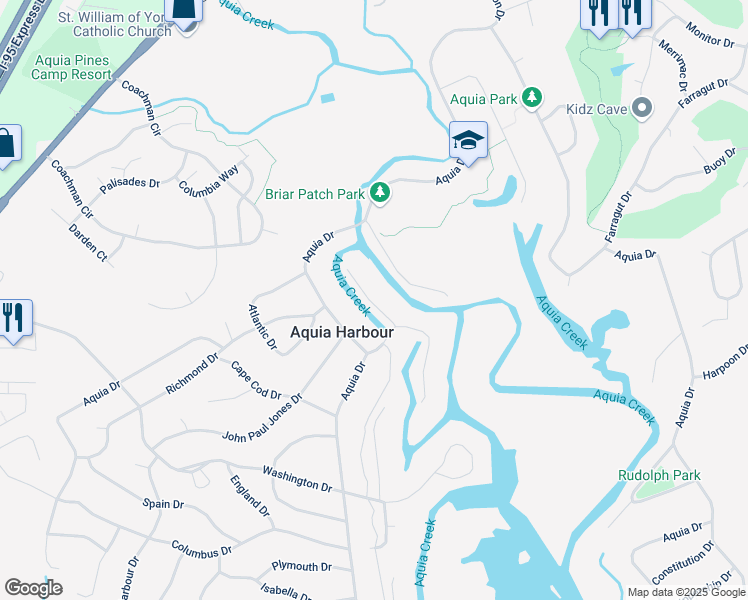 map of restaurants, bars, coffee shops, grocery stores, and more near 1111 Potomac Drive in Stafford