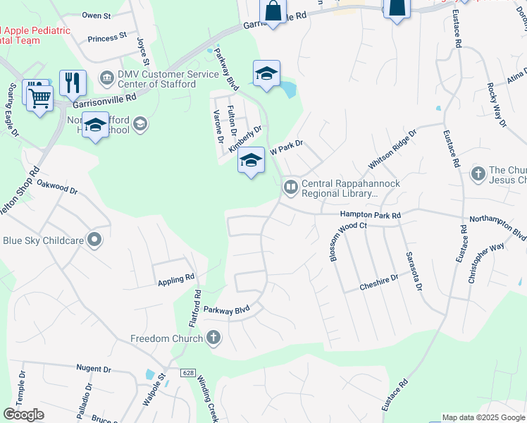map of restaurants, bars, coffee shops, grocery stores, and more near 4 Regency Drive in Stafford