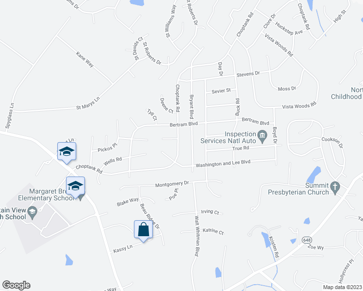map of restaurants, bars, coffee shops, grocery stores, and more near 228 Choptank Road in Stafford