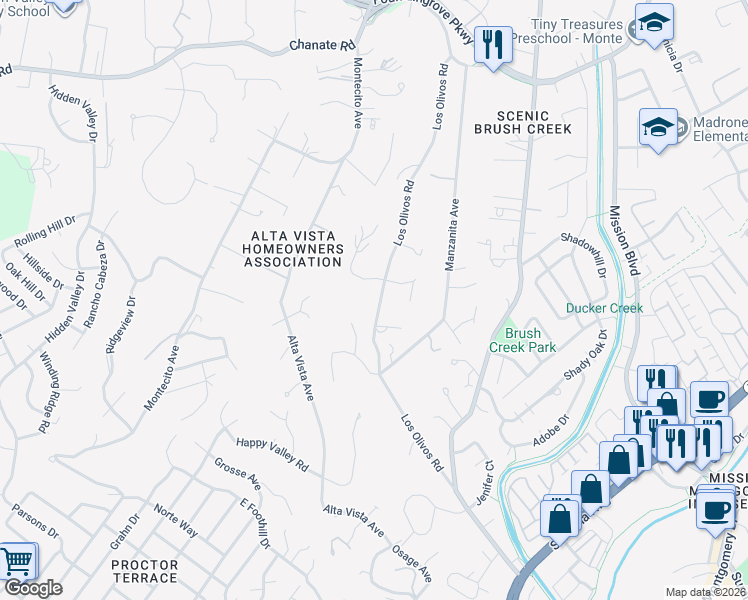 map of restaurants, bars, coffee shops, grocery stores, and more near 1525 Briarfield Place in Santa Rosa