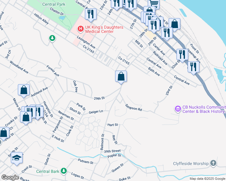 map of restaurants, bars, coffee shops, grocery stores, and more near 981 29th Street in Ashland