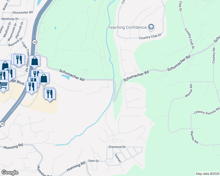 map of restaurants, bars, coffee shops, grocery stores, and more near 2804 Schumacher Lane in High Ridge