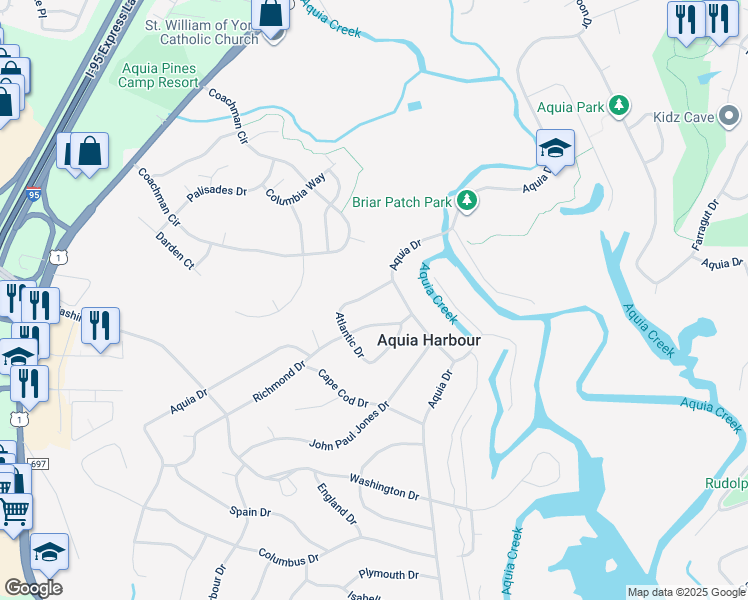 map of restaurants, bars, coffee shops, grocery stores, and more near 1004 Atlantic Drive in Stafford