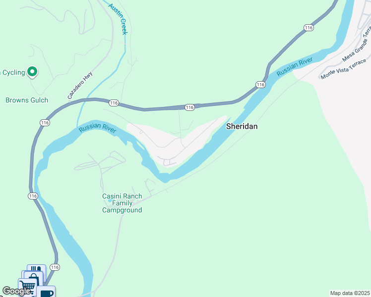 map of restaurants, bars, coffee shops, grocery stores, and more near Sylvan Way & Laurel Dell Avenue in Monte Rio