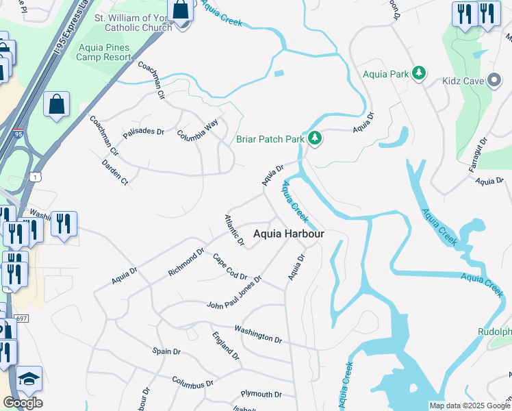 map of restaurants, bars, coffee shops, grocery stores, and more near 1002 Atlantic Drive in Stafford