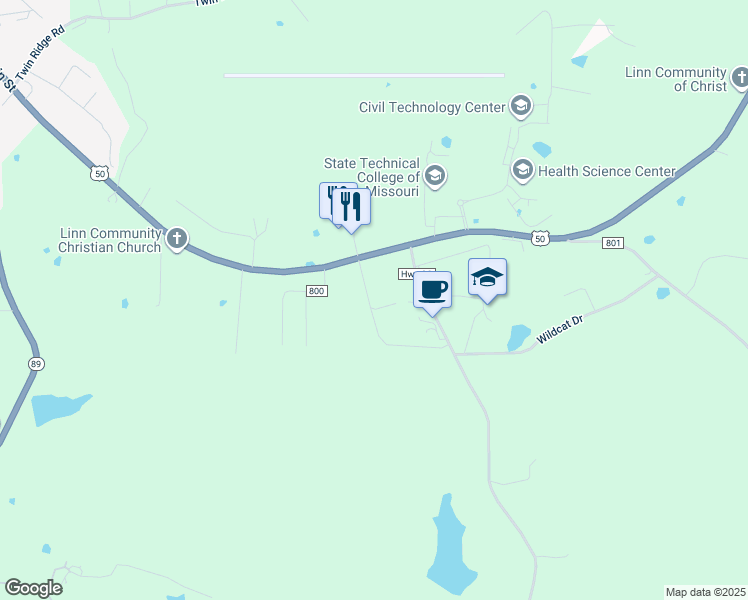 map of restaurants, bars, coffee shops, grocery stores, and more near 1769 U.S. 50 in Linn