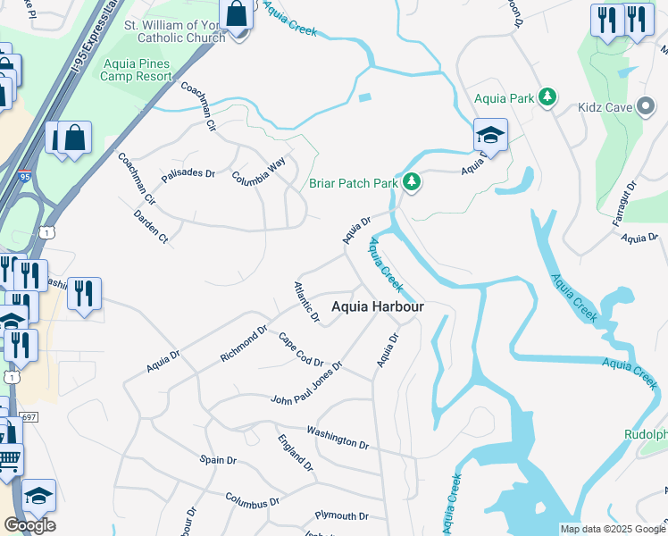 map of restaurants, bars, coffee shops, grocery stores, and more near 1002 Atlantic Drive in Stafford