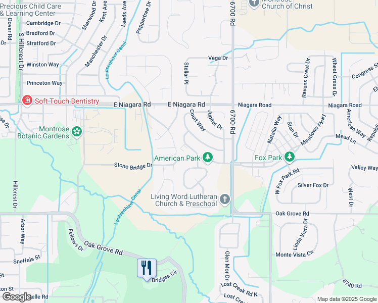map of restaurants, bars, coffee shops, grocery stores, and more near 1925 White House Drive in Montrose