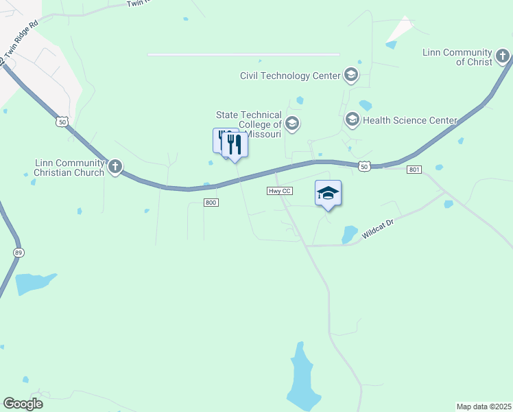 map of restaurants, bars, coffee shops, grocery stores, and more near 1769 U.S. 50 in Linn