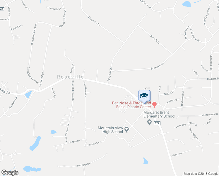 map of restaurants, bars, coffee shops, grocery stores, and more near 2237 Mountain View Road in Stafford