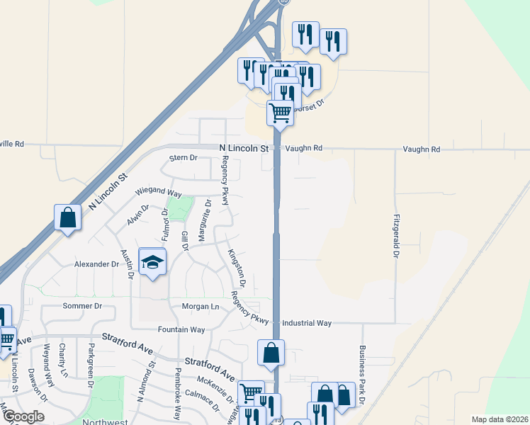 map of restaurants, bars, coffee shops, grocery stores, and more near 1900 North 1st Street in Dixon