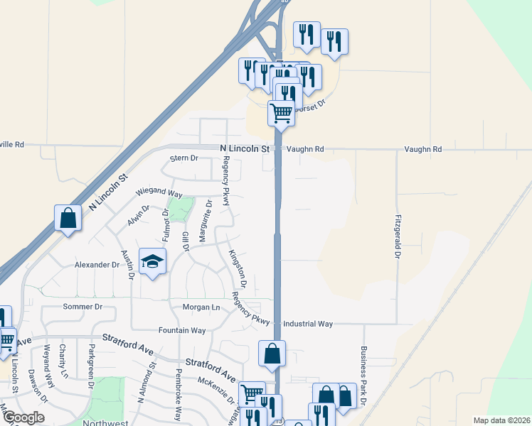 map of restaurants, bars, coffee shops, grocery stores, and more near 1900 North 1st Street in Dixon