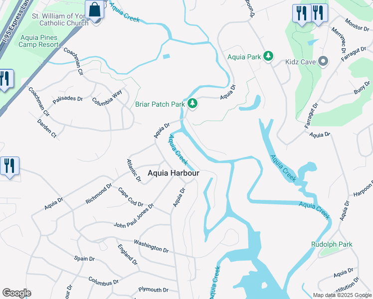 map of restaurants, bars, coffee shops, grocery stores, and more near 1111 Potomac Drive in Stafford