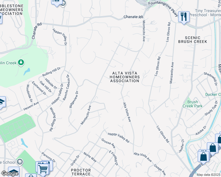 map of restaurants, bars, coffee shops, grocery stores, and more near 3970 Montecito Avenue in Santa Rosa