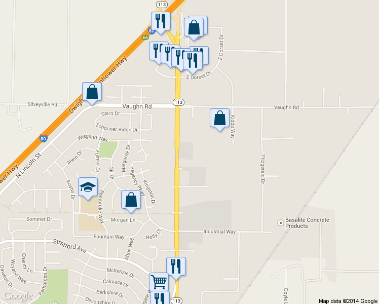 map of restaurants, bars, coffee shops, grocery stores, and more near 1900 N 1st St in Dixon