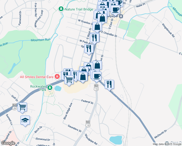 map of restaurants, bars, coffee shops, grocery stores, and more near U.S. 522 in Culpeper