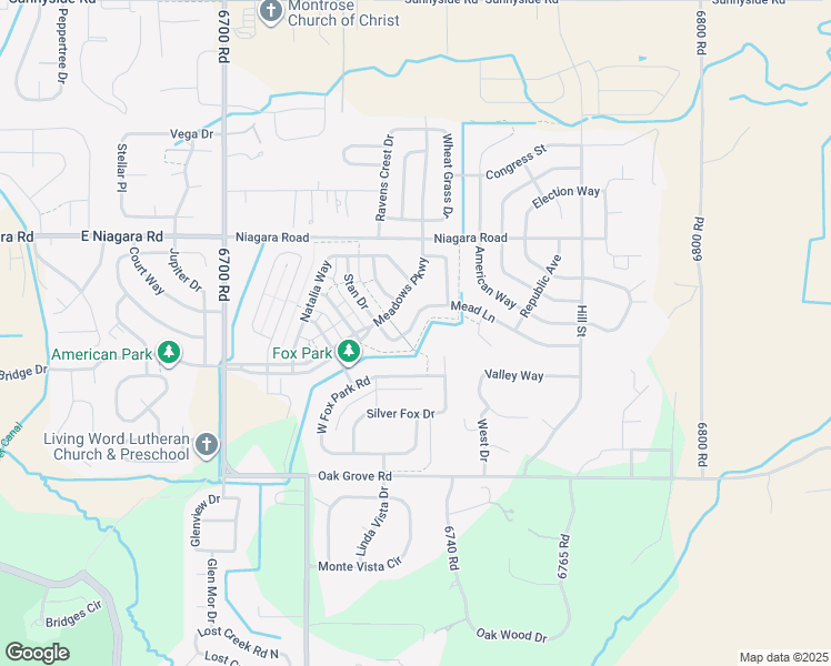 map of restaurants, bars, coffee shops, grocery stores, and more near 2117 Mead Lane in Montrose
