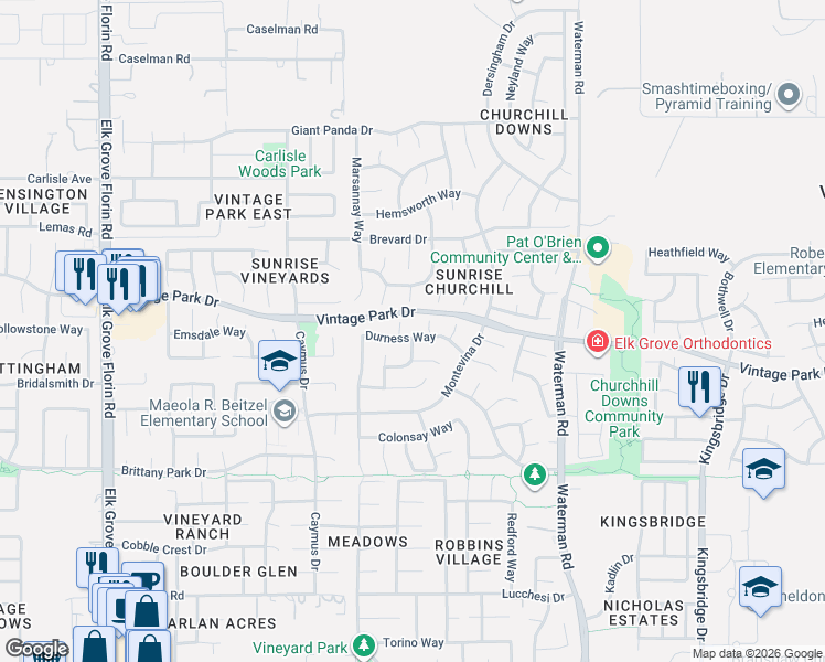 map of restaurants, bars, coffee shops, grocery stores, and more near 8060 Abisko Court in Sacramento
