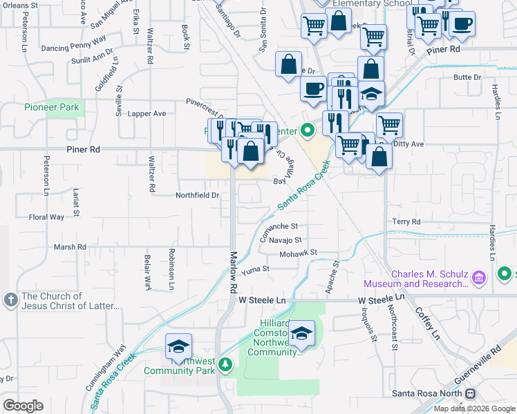 map of restaurants, bars, coffee shops, grocery stores, and more near 1908 Windmill Circle in Santa Rosa