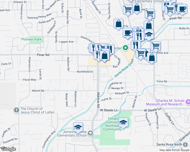 map of restaurants, bars, coffee shops, grocery stores, and more near in Santa Rosa