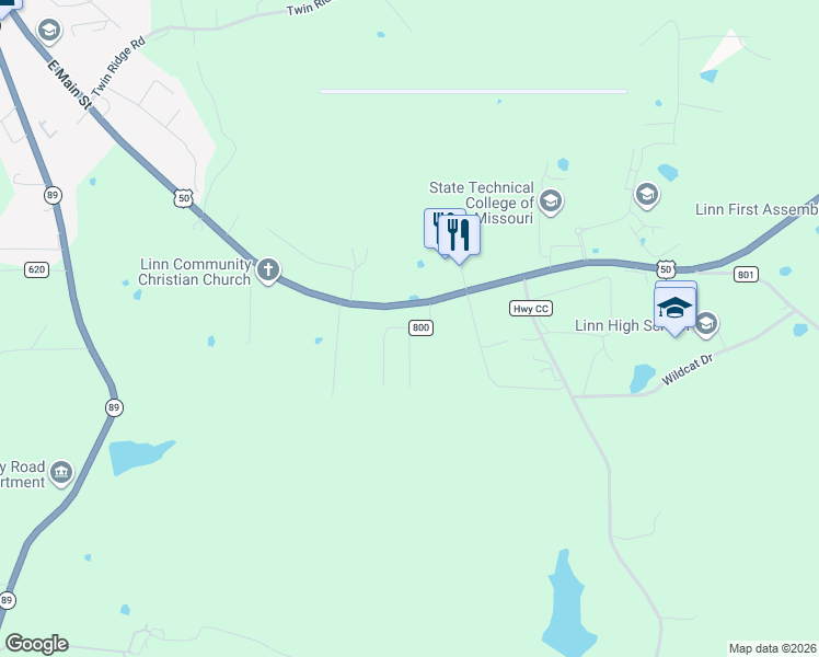 map of restaurants, bars, coffee shops, grocery stores, and more near 2 Ridge Crest Drive in Linn