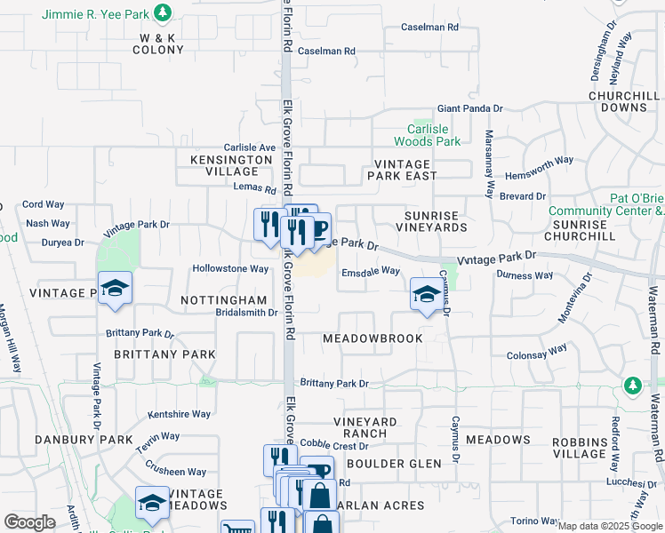 map of restaurants, bars, coffee shops, grocery stores, and more near 8064 Cardale Way in Sacramento