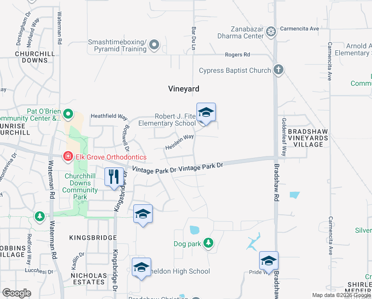 map of restaurants, bars, coffee shops, grocery stores, and more near 8076 Niven Court in Sacramento