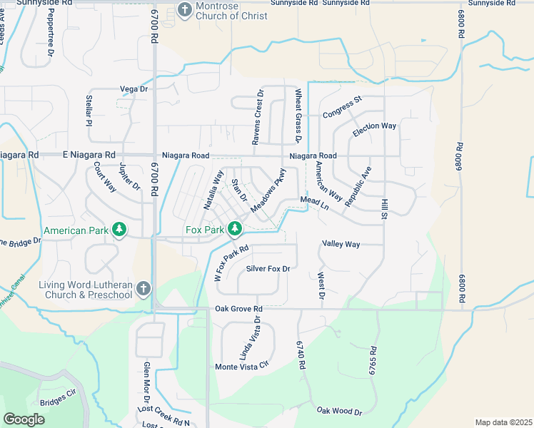 map of restaurants, bars, coffee shops, grocery stores, and more near 2117 Mead Lane in Montrose