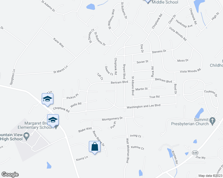 map of restaurants, bars, coffee shops, grocery stores, and more near 4 Biscoe Court in Stafford