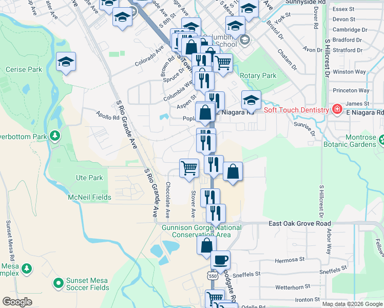 map of restaurants, bars, coffee shops, grocery stores, and more near 187 Montrose Drive in Montrose