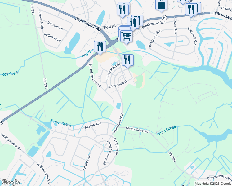 map of restaurants, bars, coffee shops, grocery stores, and more near 11180 Signature Boulevard in Selbyville