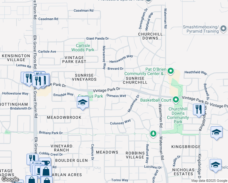 map of restaurants, bars, coffee shops, grocery stores, and more near 8060 Abisko Court in Sacramento