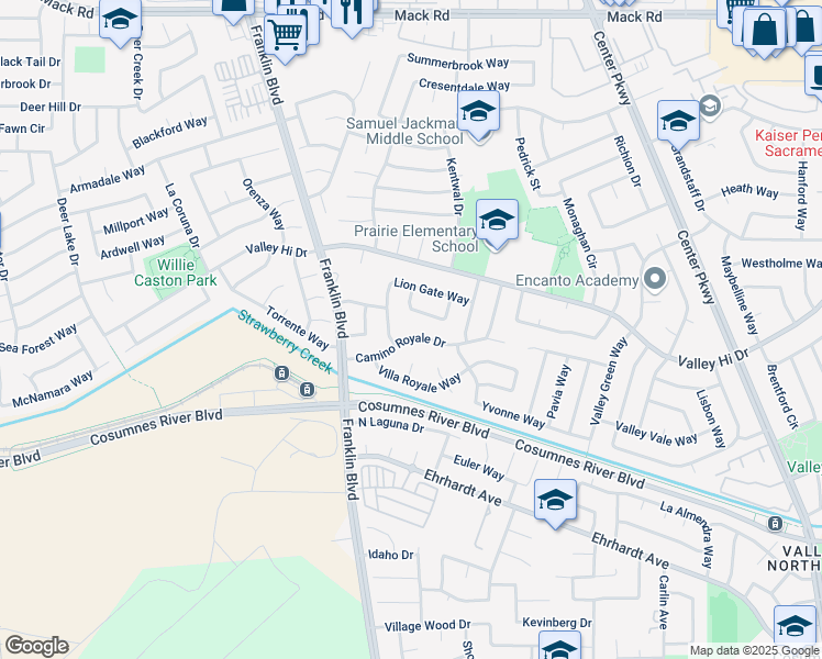 map of restaurants, bars, coffee shops, grocery stores, and more near 8075 Kingsdale Way in Sacramento