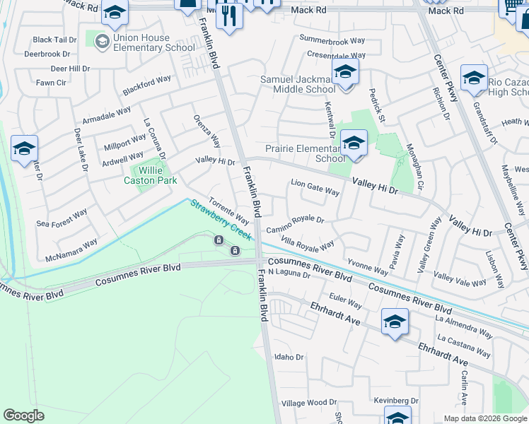 map of restaurants, bars, coffee shops, grocery stores, and more near 8086 Calle Royale Way in Sacramento