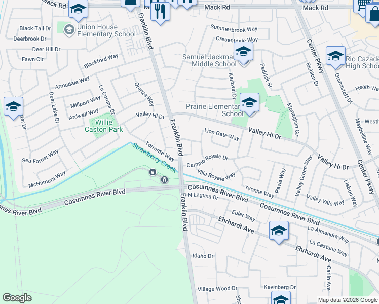 map of restaurants, bars, coffee shops, grocery stores, and more near 8086 Calle Royale Way in Sacramento