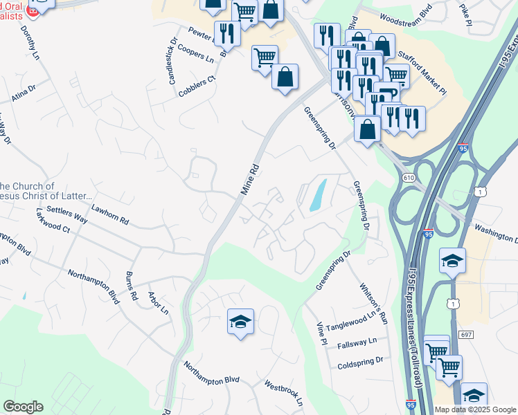 map of restaurants, bars, coffee shops, grocery stores, and more near 110 Aston Court in Stafford