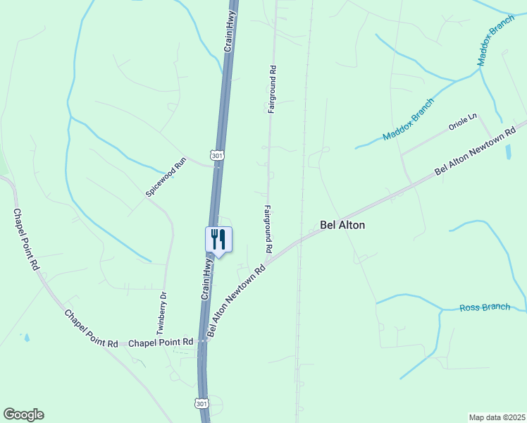 map of restaurants, bars, coffee shops, grocery stores, and more near 9035 Fairground Road in Bel Alton