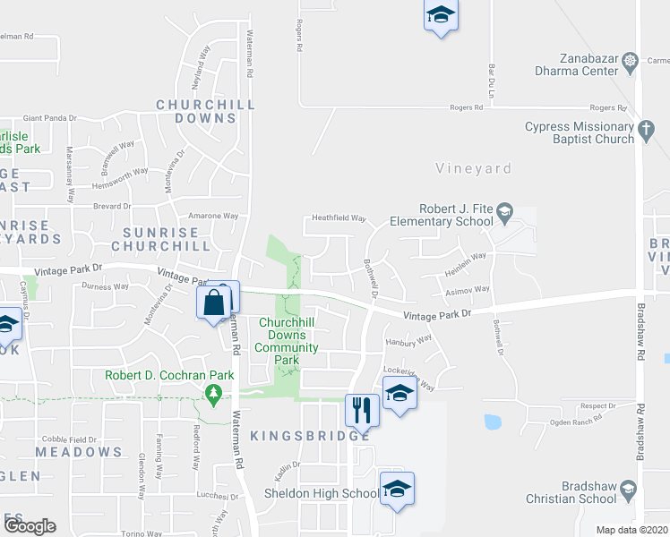 map of restaurants, bars, coffee shops, grocery stores, and more near 9379 Brownsberg Way in Sacramento