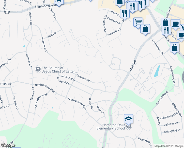 map of restaurants, bars, coffee shops, grocery stores, and more near 35 Puritan Place in Stafford