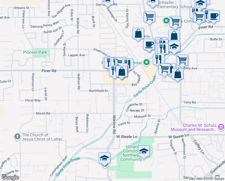 map of restaurants, bars, coffee shops, grocery stores, and more near in Santa Rosa